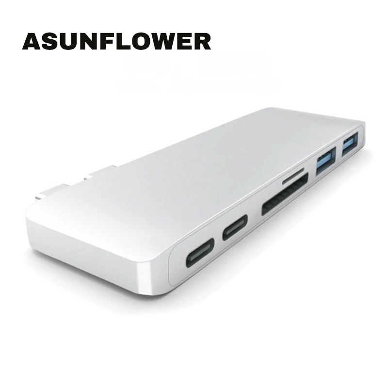 Asunflower двойной Тип C до USB 3,0 концентратор с TF слот для карты SD Макс 100W PD Зарядное устройство совместимо с Thuderbolt 3 Порты и разъёмы usb-хаб адаптер