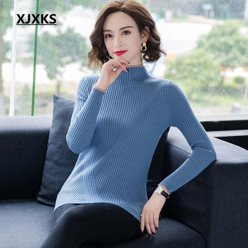 

XJXKS New 2019 Winter Women Sweater Turtleneck Pull Femme Long Sleeve Sweaters Women Knitted Pullovers Female Elastic Tops
