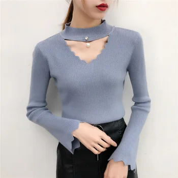 

2019 Spring Autumn New Fashion Round neck Long sleeved Women's Sleeve Sweater Early Autumn Top Girl korean sweater