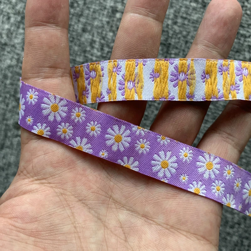10YARD 7/8 And 5/8 Inch 22MM 16MM Purple Daisy Cartoon Ribbon