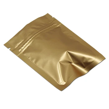 

10x15cm Reusable Gold Aluminum Foil Zipper Packaging Heat Sealing Mylar Ziplock Flat Pouches Beans Food Storage Bag with Notches