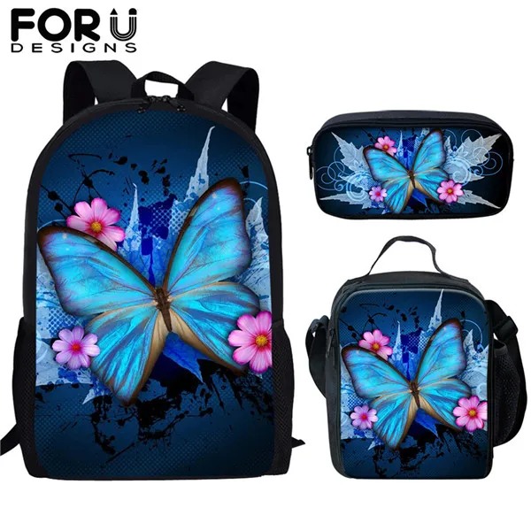 FORUDESIGNS/3 шт./компл. школьные сумки для девочек Красота животных Бабочка 3D Принт Большой школьные рюкзаки для детей модные портфели - Цвет: HME724CGK
