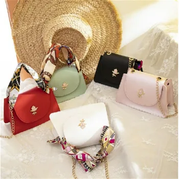 

New Women's Girl PU Leather Cross-Body Bags Fashion 5 Colors Messenger Bags Ribbons Chains Mini Flap Shoulder Bags