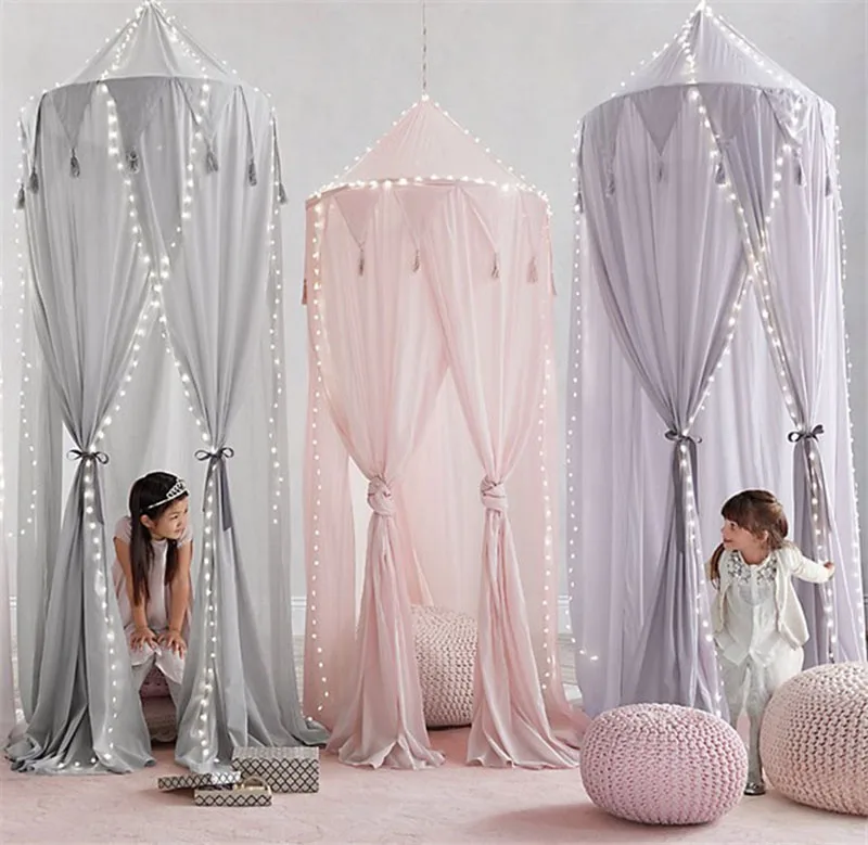 

Children Kid Baby Bed Canopy Bedcover Mosquito Net Curtain Bedding Round Dome Tent Chiffon Pink/White/Grey