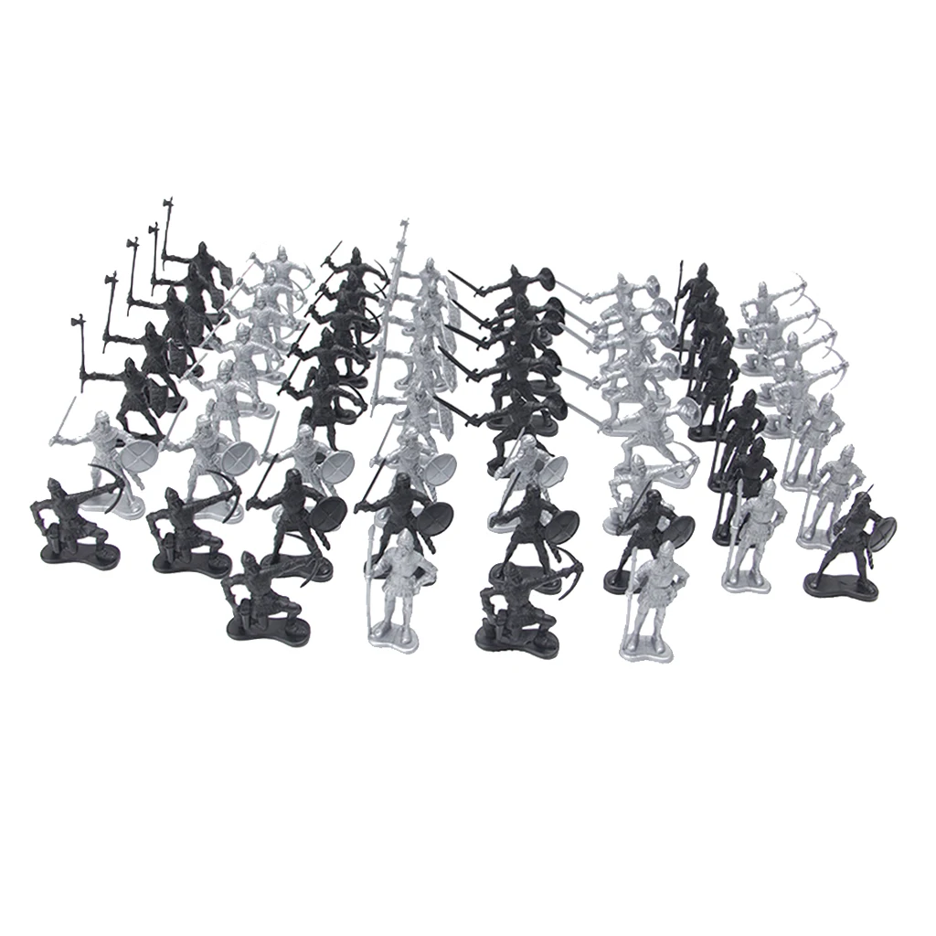 60Pcs Miniature Warriors Soldiers Model Military Figure Toy Medieval  Knights Sandtable Decoration Kids Toys