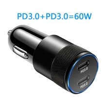 60W USB C Fast Car Charger 2 Ports Car Charger Adapter Dual Type C PD for IPhone13 12 11 Pro Max Samsung Galaxy Note20 Android