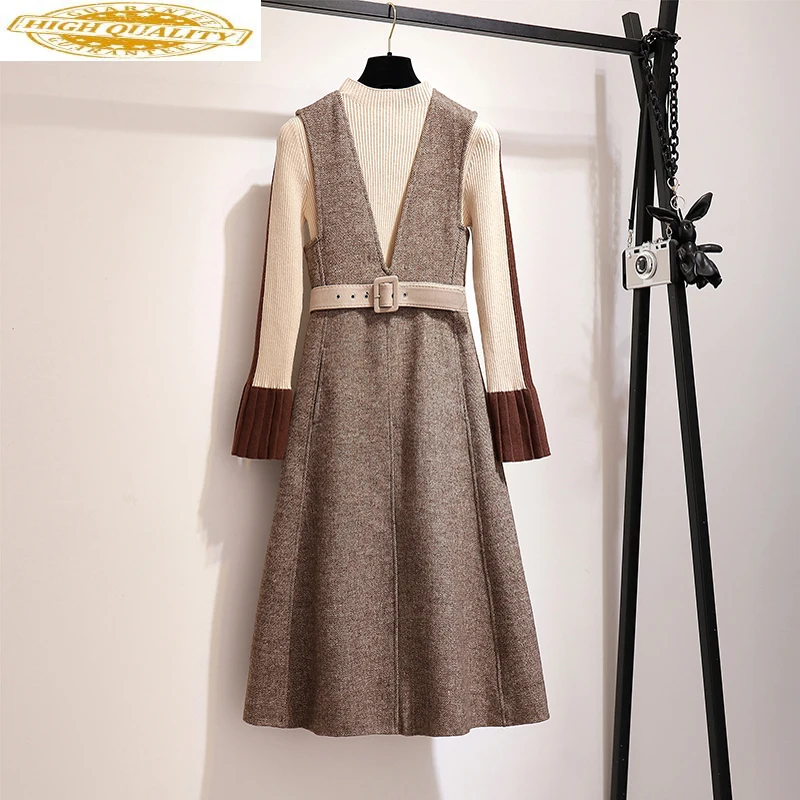 

Spring Autumn Dress Women Clothes 2019 Vintage Korean Elegant Dress Two Piece Set Sweater Dress Ladies Dresses Vestidos MY2331