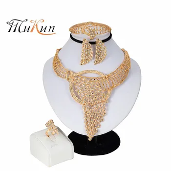 

Fashion High Quality Dubai Gold-color Jewelry Sets Costume Design Brand for women engagement party Gift African Beads Jewelry