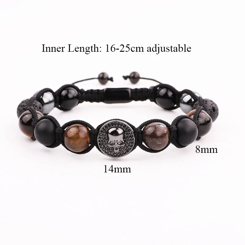 New Fashion Men Bracelet Natural Stone CZ Skull Charm Braided Macrame Bracelet Jewelry Gift Men - Image 2
