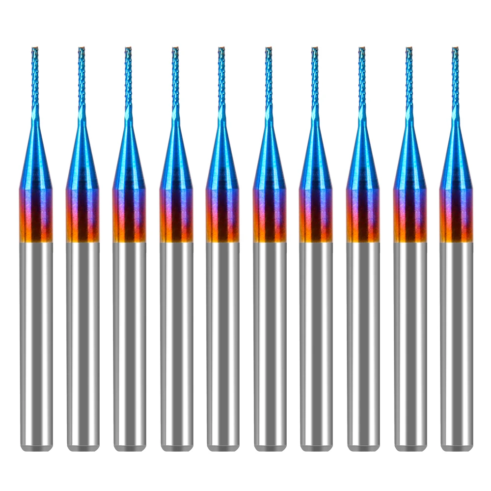

10Pcs 0.7mm Carbide End Mill Cutter Blue Coated 1/8 Inch Milling Cutter Engraving Milling Cutter CNC Router Bits for PCB Machine