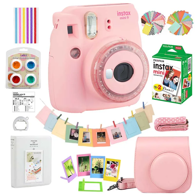 Pink Set Винно-желтый Fujifilm Instax Mini пленочная камера+ 20 листов мини 9 белых пленок бумага+ Чехол-сумка+ альбом+ объектив крупным планом+ рамки - Цвет: Pink Set