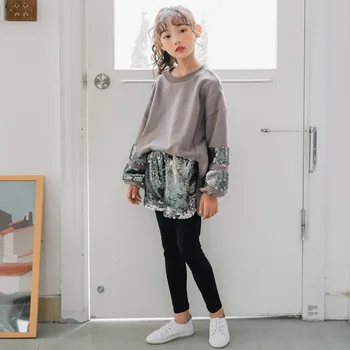 

Girls Autumn Sequin Retro Clothing Set Baby Girls Casual Sweatshirts and Pants Two-piece Set Kids New Sports Clothing Set, #8081