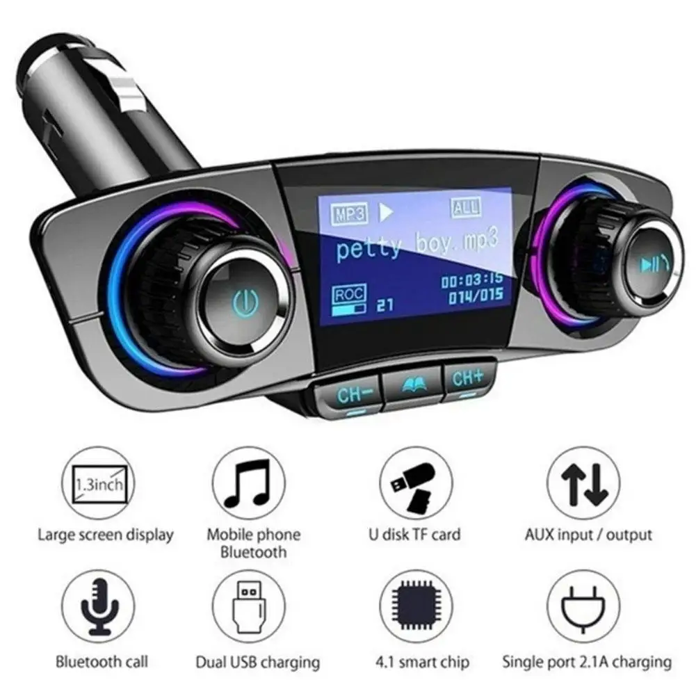 Автомобильный fm-передатчик, двойное USB зарядное устройство, Aux, Bluetooth, громкая связь, автомобильный комплект, аудио MP3 плеер, прочные автомобильные электронные аксессуары