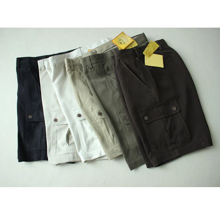 7 цветов мужские повседневные короткие штаны летние шелковые винтажные карго карман коричневый хаки армейский зеленый темно синий черный белый