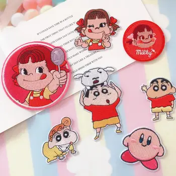 

1pc cute Anime Crayon Shin Chan Embroidered Iron on Patches Kirby Star Kids Badge DIY Cloth Patch Accessories Figure Toys Gift