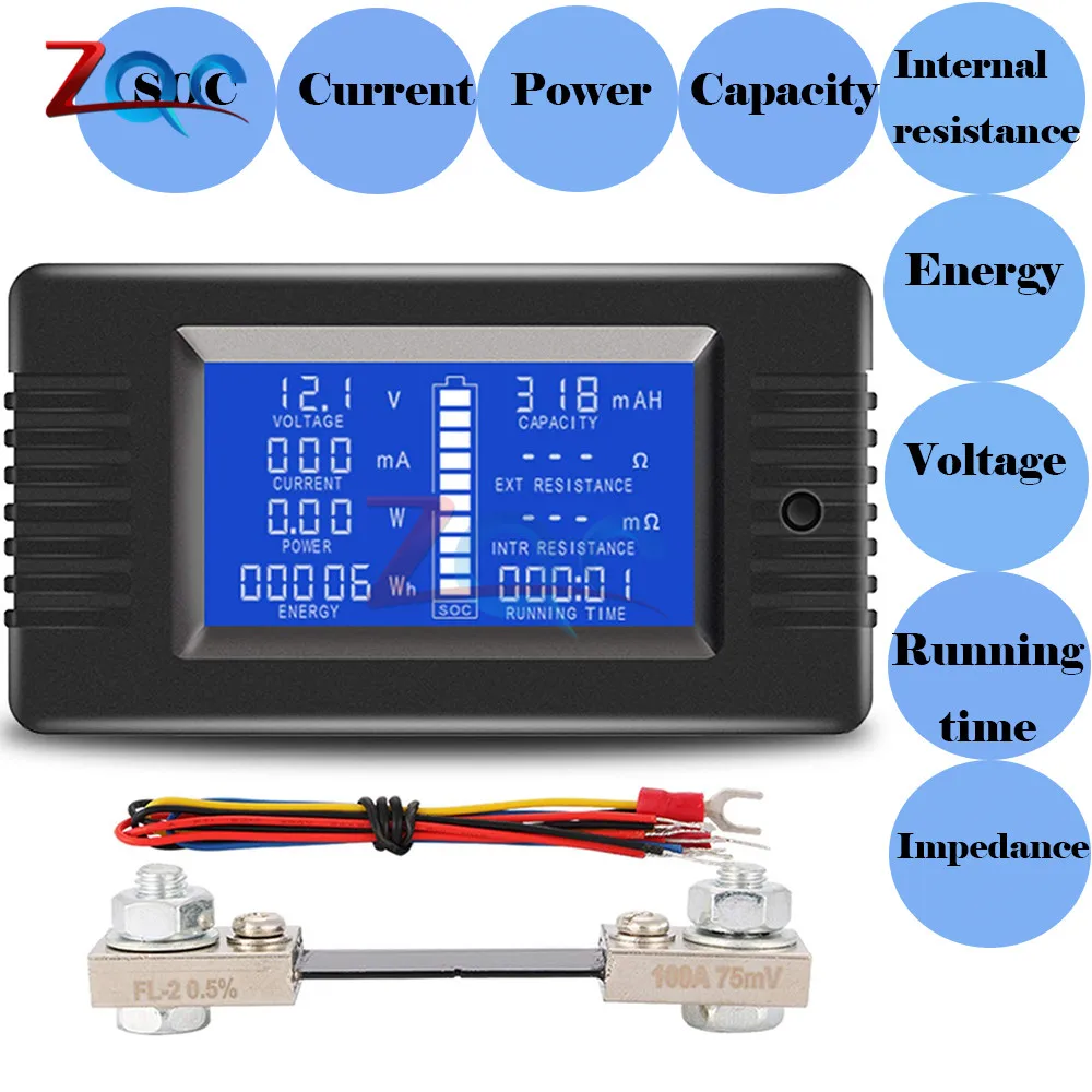 US Battery Tester Power Voltage Current Impedance Capacity Energy Meter Monitor 