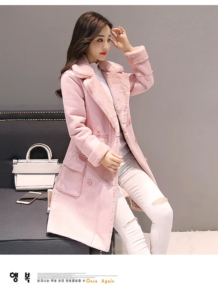 Новое Женское зимнее утолщенное замшевое пальто средней длины с лацканами