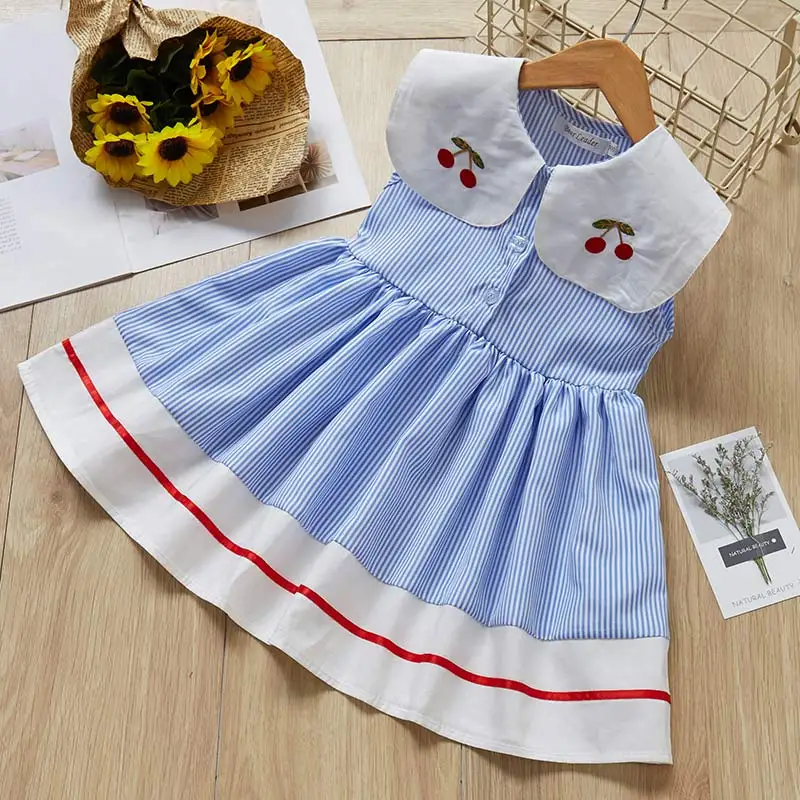 AX1040 blue Keelorn/платье для девочек г. Новое летнее стильное Брендовое детское платье в полоску без рукавов с воротником в стиле Питера Пэна для малышей - Цвет: AX1040 blue