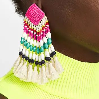 

MANILAI 2019 Bohemia Beads Tassel Earrings for Women Handmade Long Beaded Fringe Dangle Earring Tassel Ethnic Jewelry