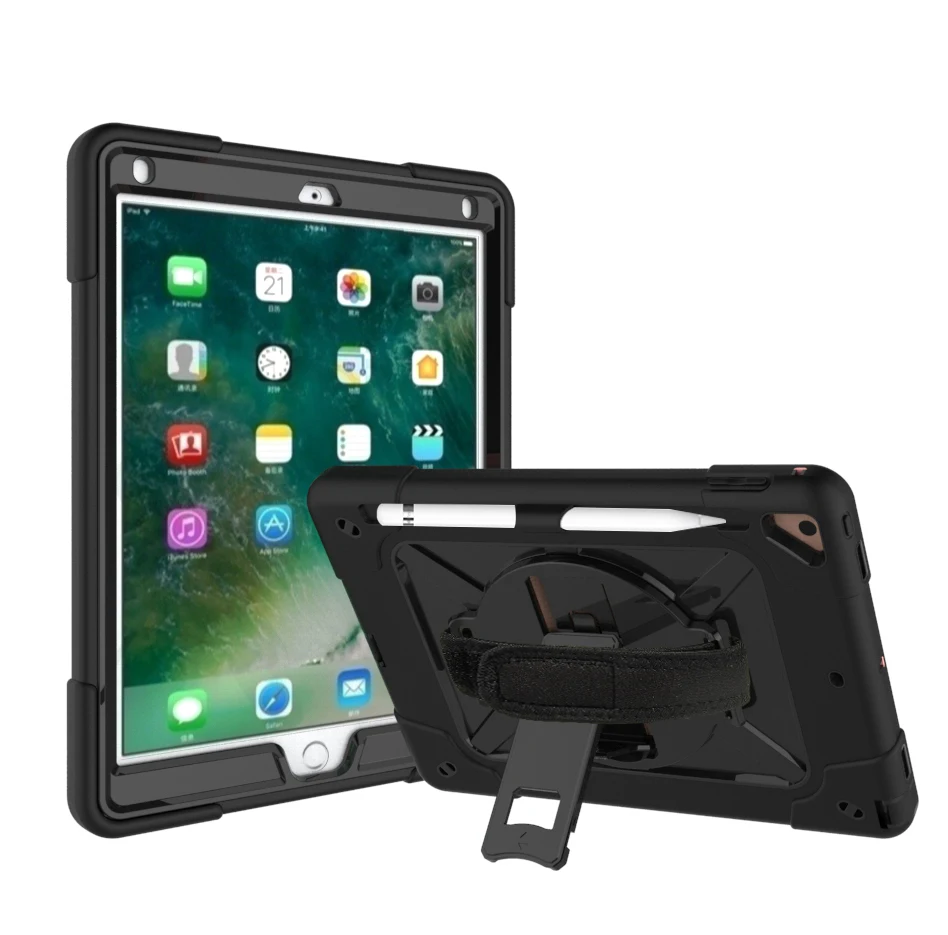 Ударопрочный детский чехол для iPad 9,7 Air 2 Pro 9,7, 360 градусов, поворотная Выдвижная подставка, чехол для рук/плечевых ремней