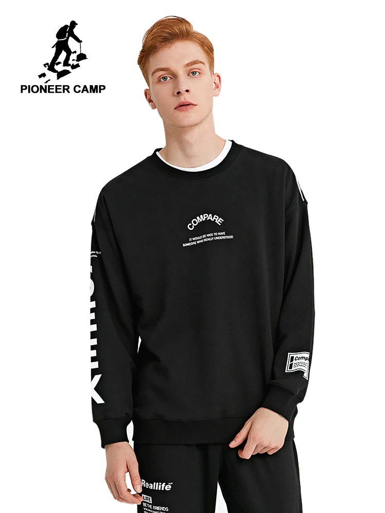 Pioneer Camp Черный свитшот с вырезом лодочкой Повседневная Уличная С буквенным
