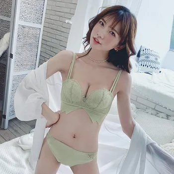 

Women's Intimates New Lace Flower Face Palm Cup Rimless Underwear Comfortable Gathered Sexy Hem Small Chest Bra Set Brief Sets
