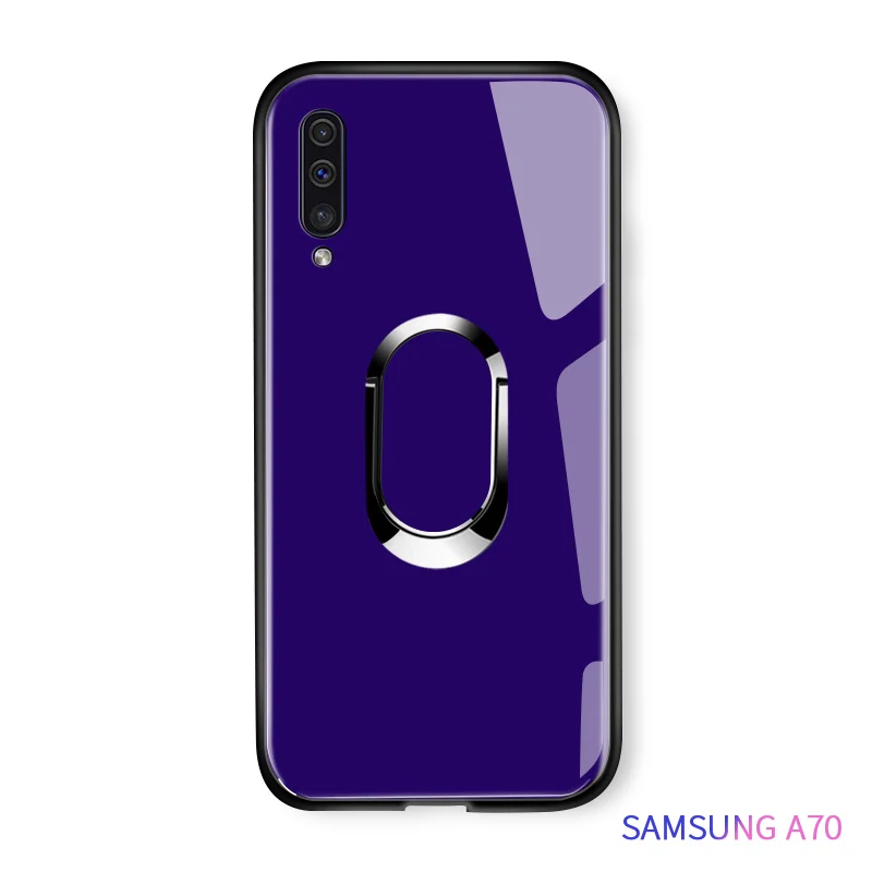 Для samsung Galaxy A50 A60 A70 A80 A90 роскошный чехол-подставка с магнитным кольцом и держателем корпус из закаленного стекла задняя Противоударная крышка для телефона - Цвет: Синий