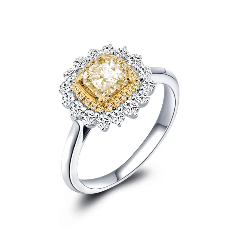 18K золото и из белого золота с бриллиантами 1 карат, Подушка желтое бриллиантовое кольцо женское роскошное групповое кольцо с настоящим
