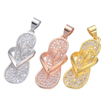 

3pcs A new type of Copper Micro Pave Cubic Zirconia flip-flop necklace pendant