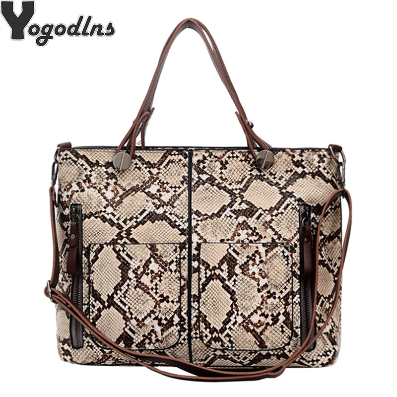 

Women Serpentine PU Leather Handbag Large Shoulder Bag Snake Pattern Tote Bag Female Designer Big Top Handle Bag