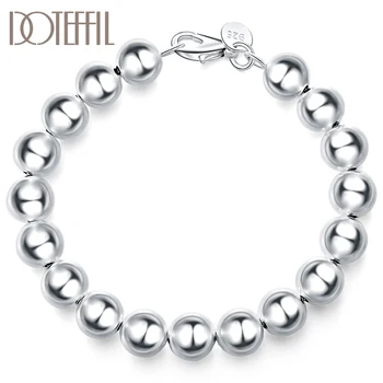 

DOTEFFIL 925 Sterling Silver 10mm Solid/Hollow Smooth Beads Bracelet For Women Fashion Wedding Engagement Party Charm Jewelry