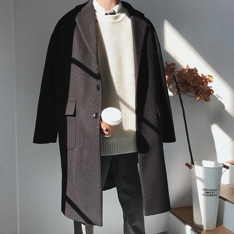 

Men's windbreaker 2019 autumn and winter new casual loose long plus cotton wool coat coat youth personality trend men's clothing