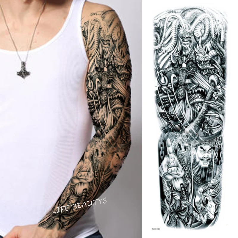 Waterproof Temporary Full Arm Tattoos Men Women Cool Leg Art Black Fish Dragon Skull  Sleeve Large Fake Sticker Glitter Style