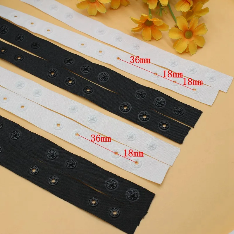 2 /5yards/lot snap buttons tapes snaps Ribbon Mixed Black White Stud Cloth Diaper fabric tape buttons 2