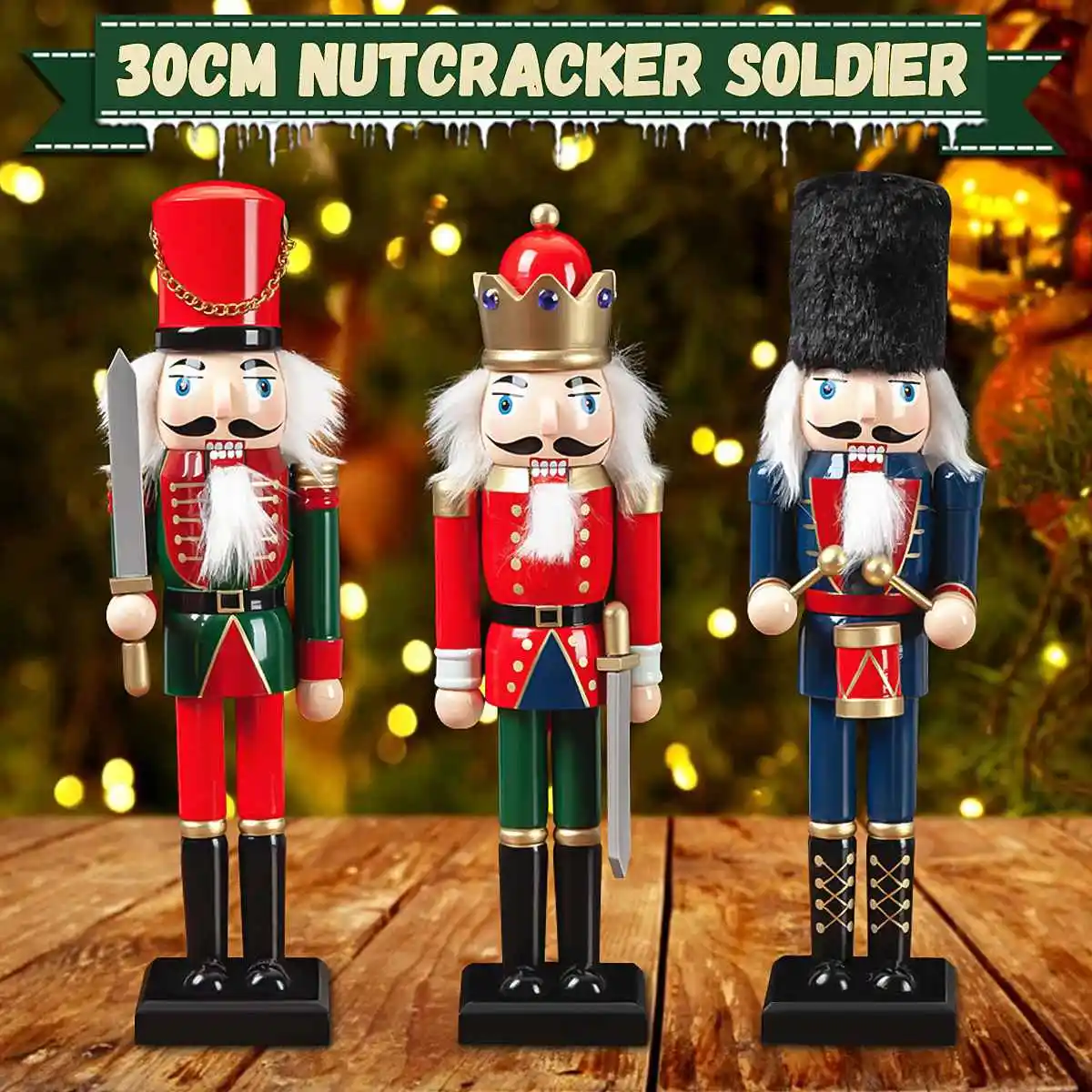 30 CM Wooden Nutcracker Soldiers Doll Christmas Ornament Soldier Puppet Decoration Home Office Decor Christmas Gift Toy