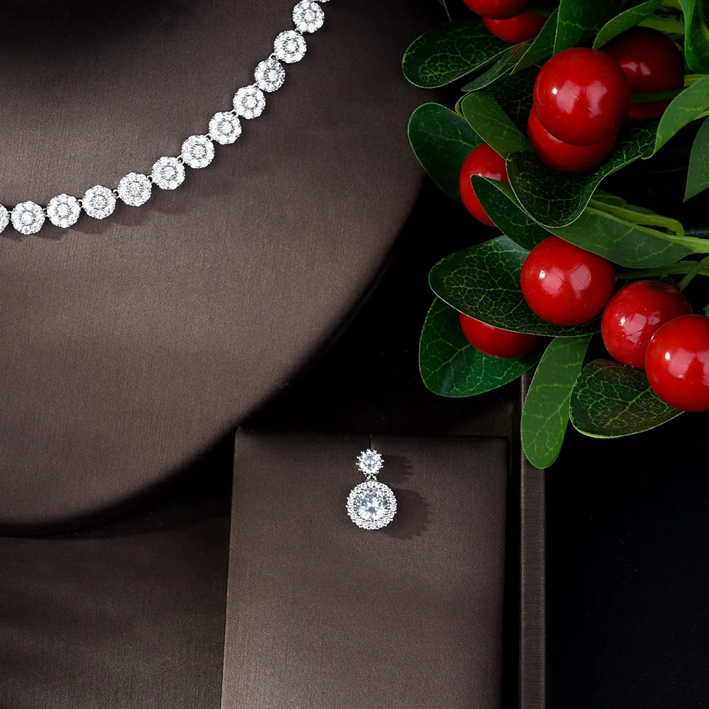 HIBRIDE Fashion Simple Round Shape Cubic Zirconia Jewelry Set for Women Nigerian Wedding Jewelry Set Party Accessories N-1088