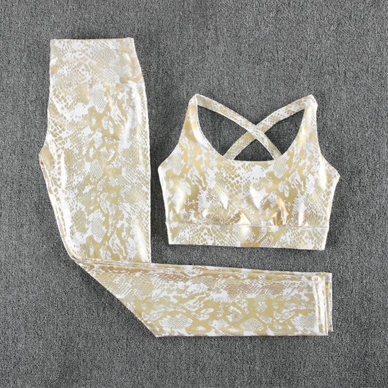 SALSPOR Women Yoga 2 Piece Sets Snake Pattern Gym Sports High Waist Tracksuits Suits Woman Fitness Exercise Outdoor Cycling Suit