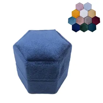 

Velvet Double Ring Box Hexagon Wedding Ceremony Ring Box with Detachable Lid