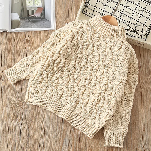 beige Rlyaeiz/Детский свитер; коллекция года; сезон осень-зима; повседневная детская одежда с высоким воротом; трикотажный пуловер; вязаный свитер для мальчиков и девочек - Цвет: beige