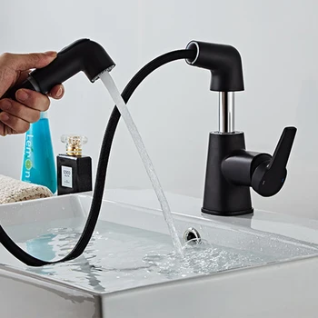 

1 Set Bathroom Rise Fall Faucet Stylish Wash Tub Water Tap Hot and Cold Mixing Valve Faucet Pulling Type Single Hole Water Tap