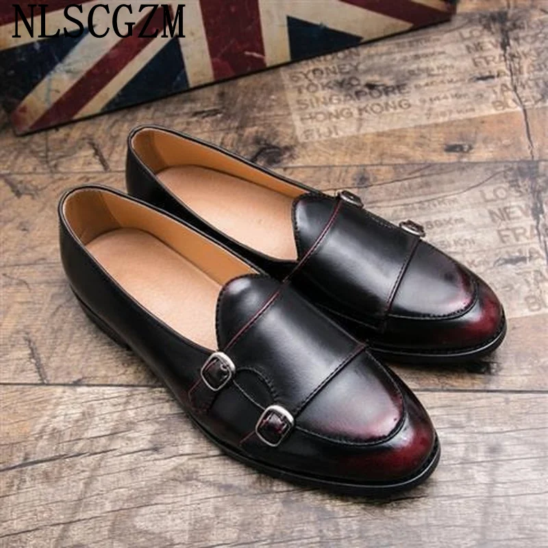Men Dress Loafers Double Monk Buckle Slip On Formal Business Shoes CQ04 