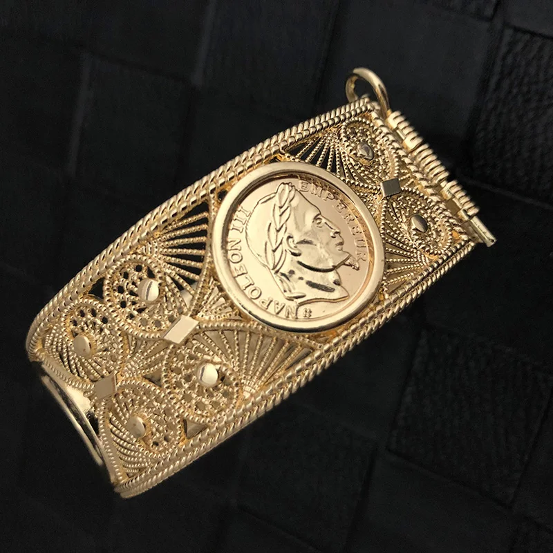 Bangle Bracelet Women Jewelry Coin Bracelet Hollow Bohemia Ethnic Wedding Bijoux Hollow Flower Armlet