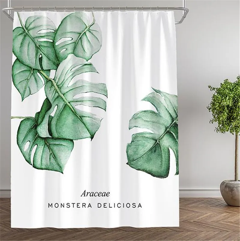 Занавеска для душа с зелеными листьями водонепроницаемая утолщенная штора из
