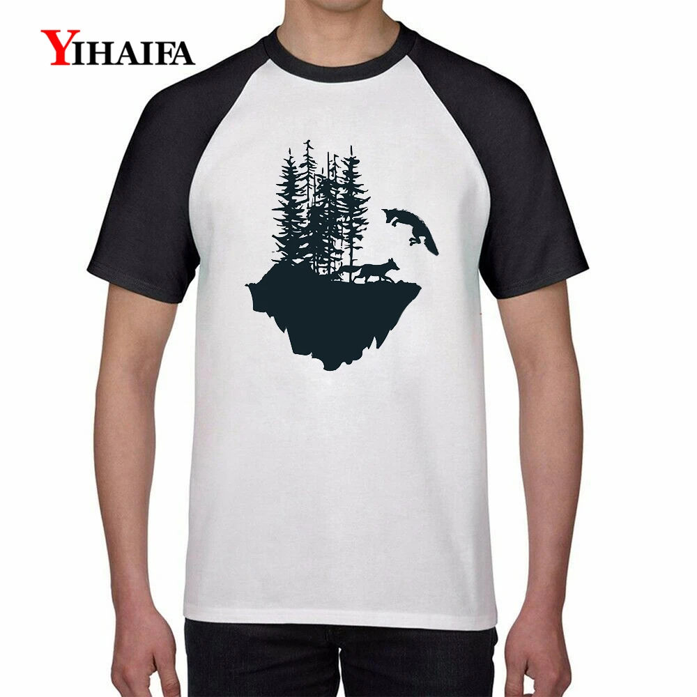 

Mens Fashion T-Shirt Black Forest Animal Wolf gym Print T Shirts Raglan Tees Men Casual Summer Tops Unisex Tee
