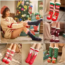 Зимние теплые рождественские женские носки из толстого хлопка с принтом милые женские нескользящие носки-тапочки носки для ковров Chaussettes Femmes