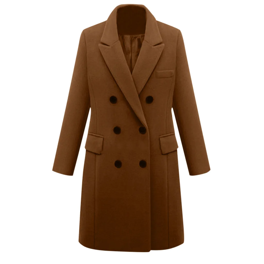 Winter Women Lapel Woollen Blends Coat Solid Trench Jacket Oversize Long Overcoat Turn-Down Collar Outwear Jacket Plus Size Coat