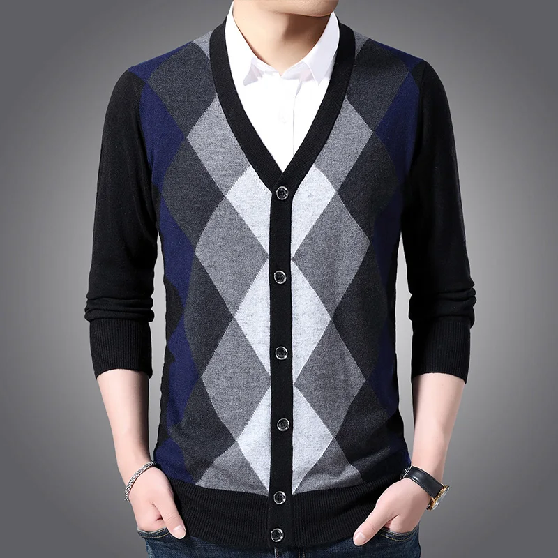 New Fashion Brand 6% Wool Sweaters Mens Cardigan Jumpers Knit V Neck Autumn Patterns Slim Fit Casual Men Clothes - Цвет: Mid Gray