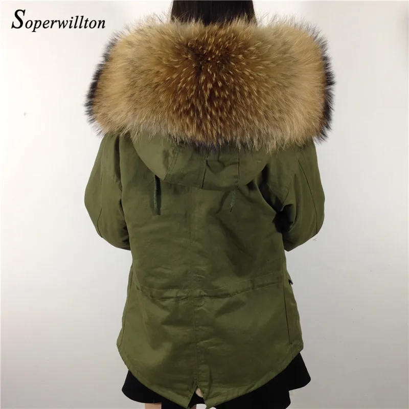 Женская парка с капюшоном Soperwillton серо-зеленая куртка воротником из 100%