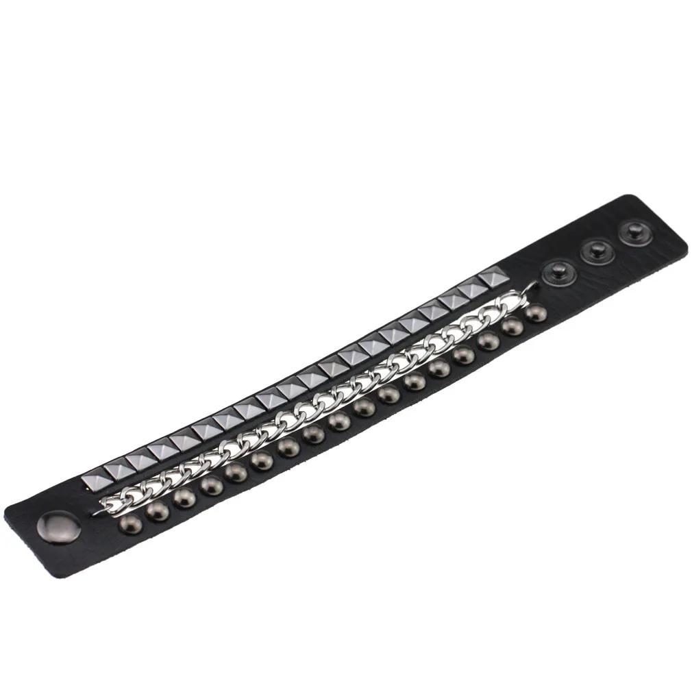Punk stuff Leather Studded Bracelet Men Women Chain Cuffs Bracelet Goth Jewelry Cosplay Emo Gothic Accessories