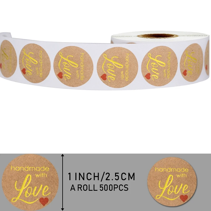 Золотистые самоклеящиеся Стикеры ручной работы с надписью Handmade with Love 1 дюйм/25